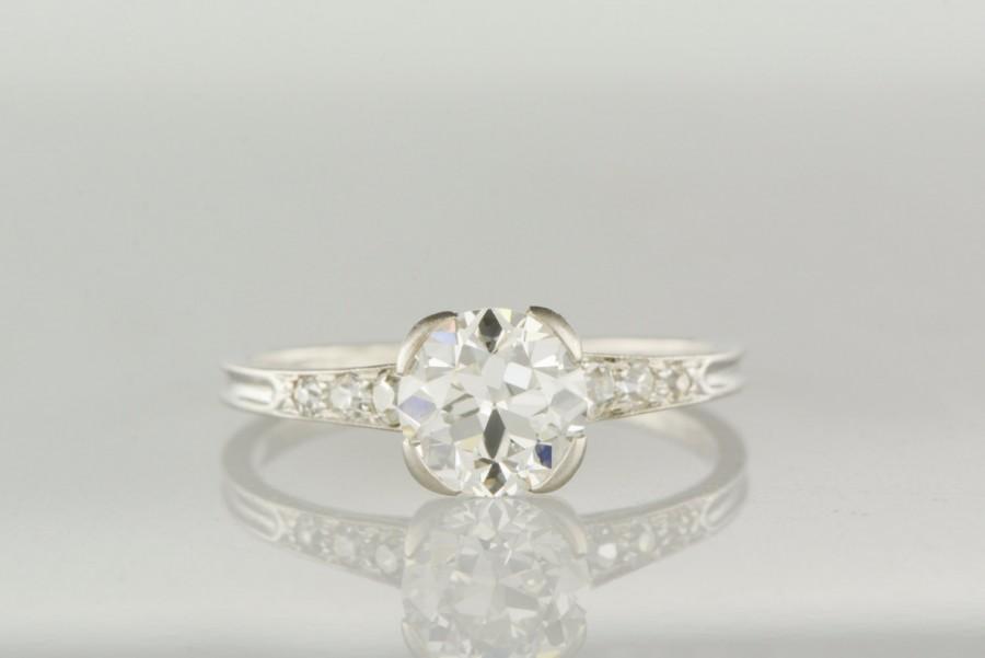 زفاف - Antique Art Deco "Marcus" Platinum Engagement Ring with GIA Certified 1.00 Carat Old European Cut Diamond Center and Diamond Accents R1064