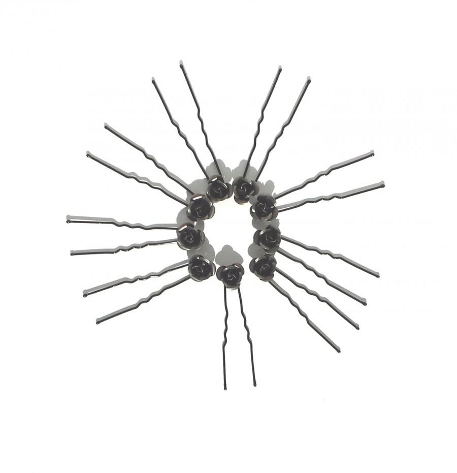 Hochzeit - Hair Pins, Black Rose, Sculpted Metal Hair Pins, Goth Hair Pins, Black Hair Pins, Black Rose Hair Pins -  by FairyLace Designs