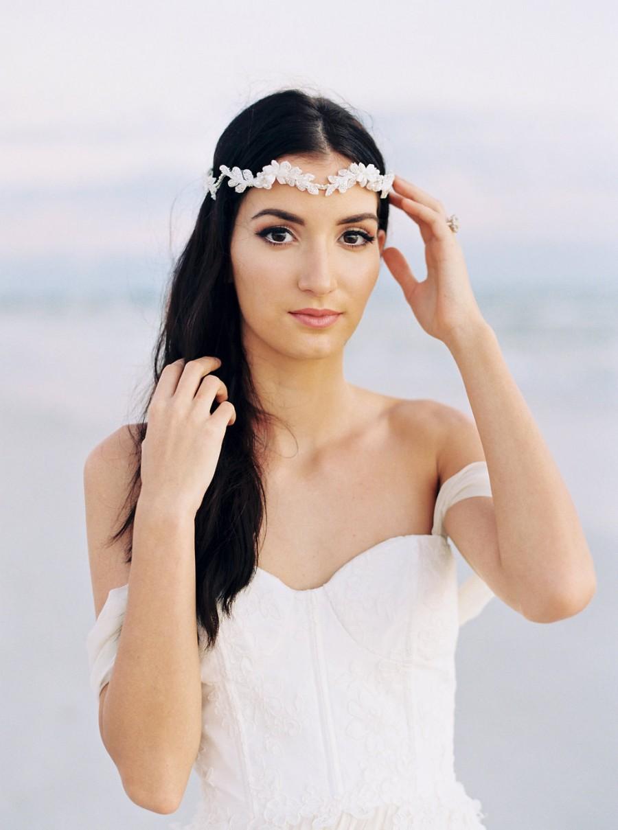 زفاف - Bridal Wreath. Silver Beaded Bridal Crown. Bridal Hair Accessory {Anna}