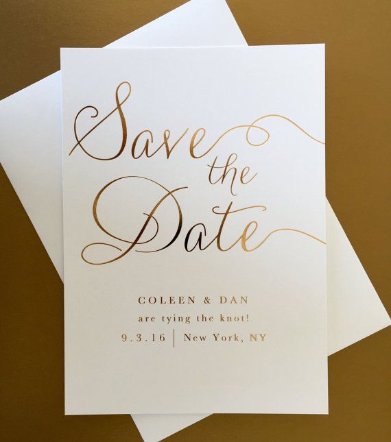 Hochzeit - Gold Foil Wedding Save The Date - Modern, Elegant, Classic, And Simple - Calligraphy Script Wedding Save The Date (Paulina Suite)