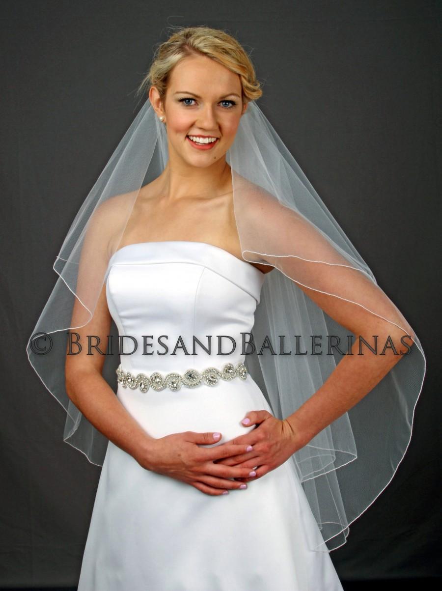 زفاف - Pencil Edge Wedding Veil, 2 Layer Bridal Veil, Fingertip Veil