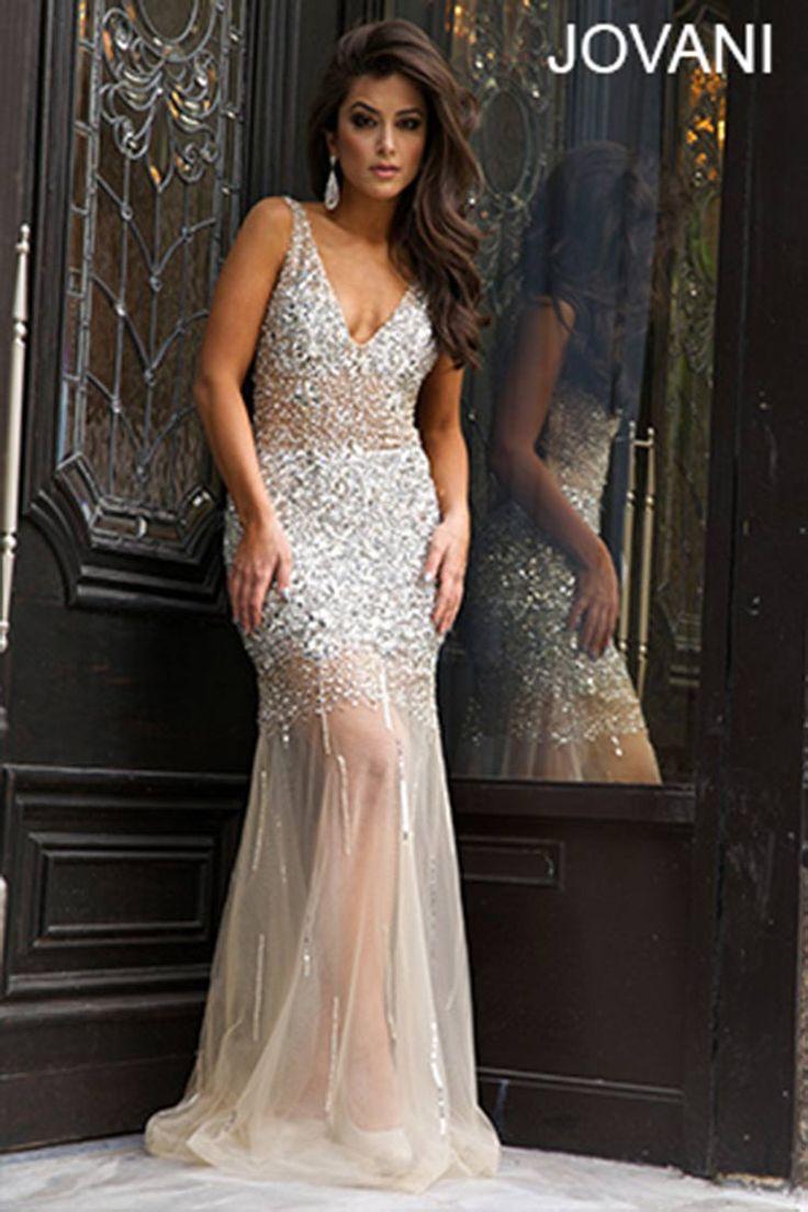 زفاف - Silver And Nude Sheath Prom Dress 90736