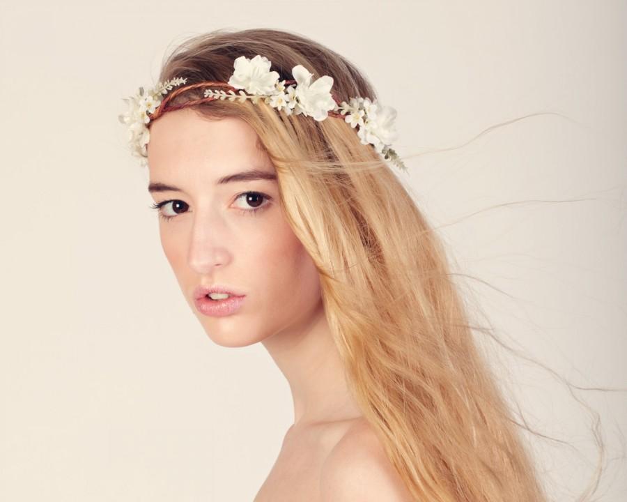 Hochzeit - ON ORDER Boho bridal hair crown, Flower crown, Woodland wedding head piece, white flower crown, Bridal headpiece - SONATA