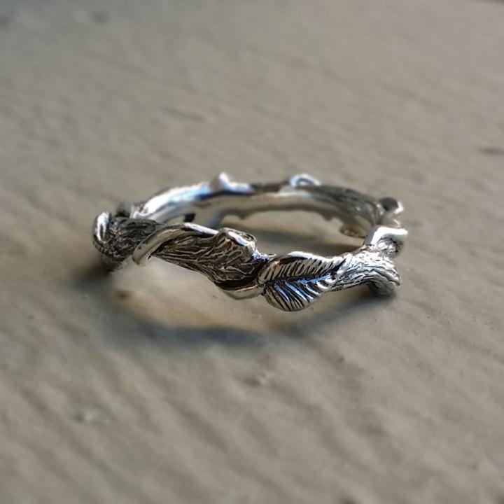 Wedding - Sterling Silver Leaf, Twig and Vine Eternity Ring, Hand Sculpted Twig with Leaves and Vines by Dawn Vertrees