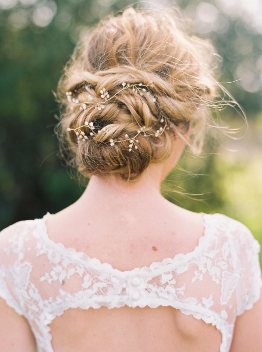 Hochzeit - Bridal Gold Hair Vine Bridal Hair Vine Pearl Hair Vine Pearl Headband Bridal Headband Wedding Hairpiece Crystal Headband Hair Vine #148
