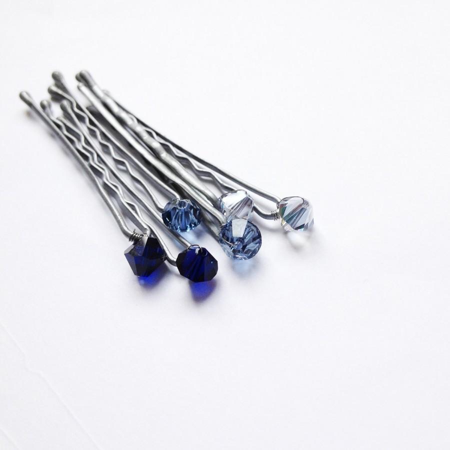 Hochzeit - Hair Pins - Blue Ombre (3 pairs / set of 6 bobby pins) Denim Blue Hues