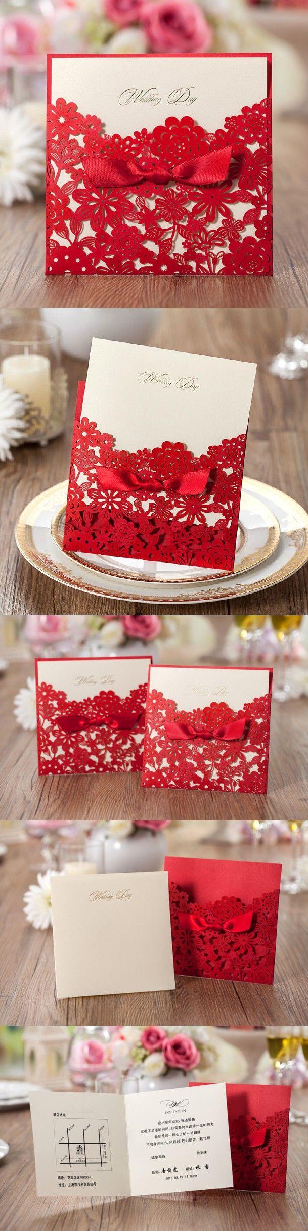 Wedding - Chinese Red Laser Cut Wedding Invitation Cards Free Personalized & Customized Wedding Party Invitation Card,Free Printing