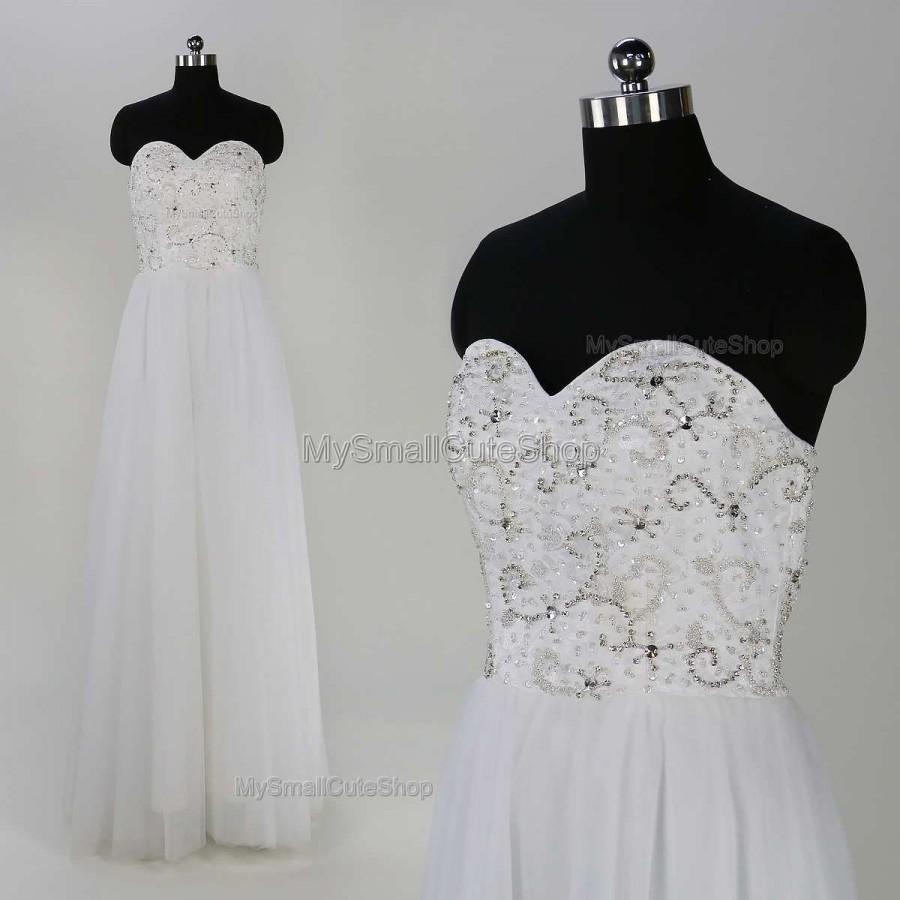 زفاف - White prom dresses,crystal rhinestone bridesmaid dress,a-line prom dress in handmade,long party dress,evening dress,formal dress 2016