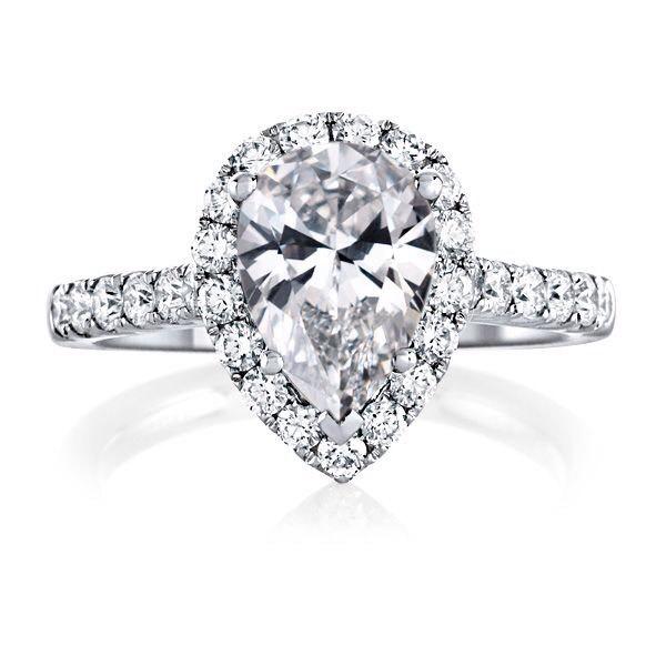 زفاف - White Sapphire Engagement Ring 14k White Gold 2.69cttw Pear Shaped Center & Natural Diamond Sides Engagement Ring Anniversary Ring