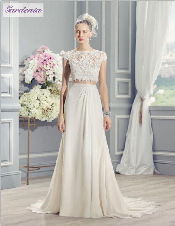 Hochzeit - White/Ivory 2016 Wedding Dress Two Pieces Bridal Gown Custom Made Size 2 4 6 8 +