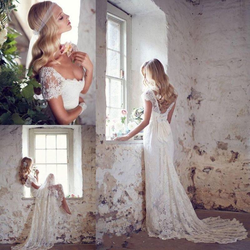 Hochzeit - 2015 White Ivory Lace Wedding Dress Bridal Gown Custom Size 4 6 8 10 12 14 16 18