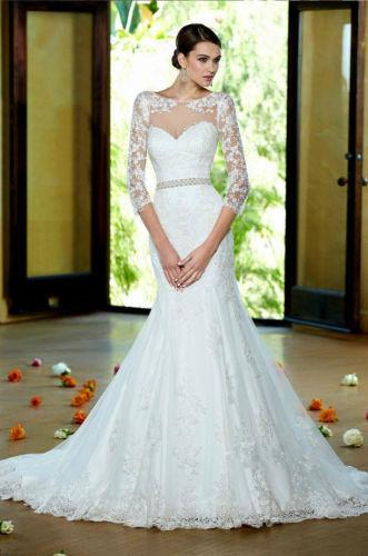 زفاف - White Ivory Mermaid Wedding Dress Lace Bridal Gown Custom Size 4 6 8 10 12 14 16