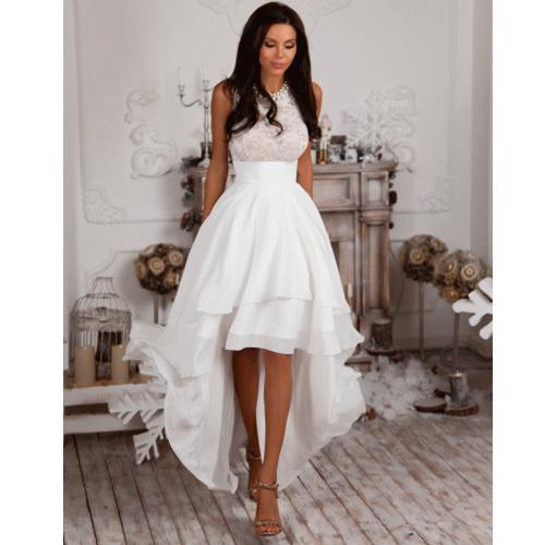 Hochzeit - Hi-Lo Satin Wedding Dress Summer Short Bridal Gown Custom Size 8 10 12 14 16 18+