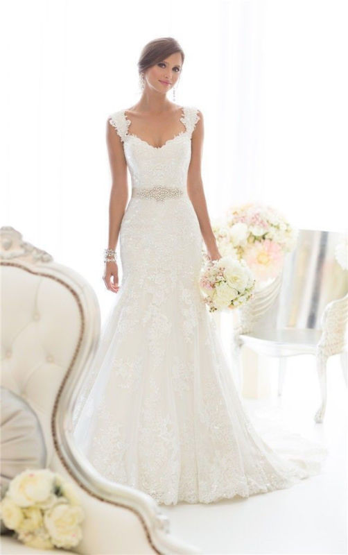 Hochzeit - New White/Ivory Lace Bridal Gown Wedding Dress Custom Size 4 6 8 10 12 14 16 18+