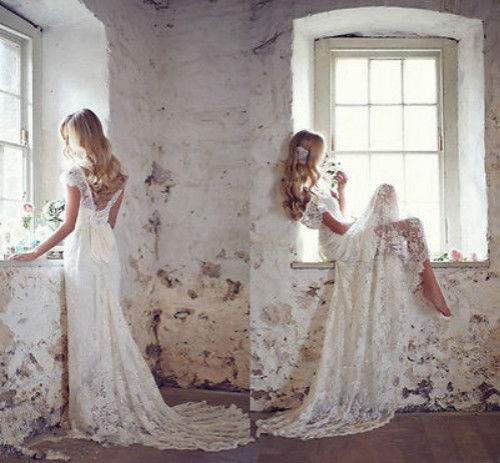 Hochzeit - New Ivory White Lace Bridal Gown Wedding Dress Custom Size 6 8 10 12 14 16 ++