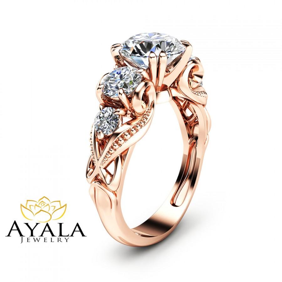 زفاف - 14K Rose Gold Moissanite Engagement Ring Natural Diamonds Engagement Ring  Unique Moissanite Ring