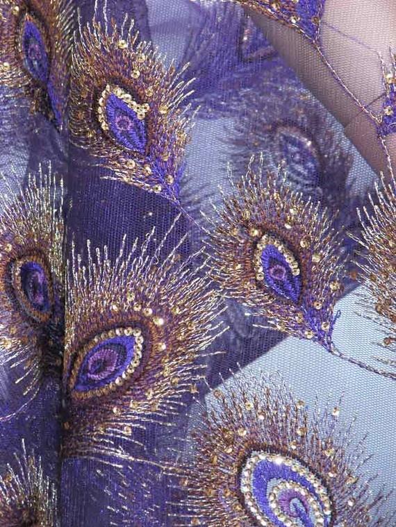 Wedding - Purple Peacock Sequin / Sequined JFabric For Luxury Gown By Yards