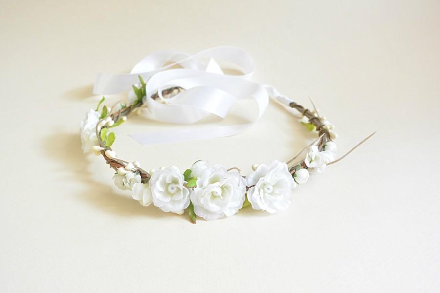 زفاف - wedding headpiece, woodland wedding hair crown, rustic head wreath, bridal hair accessories, white flower headpiece