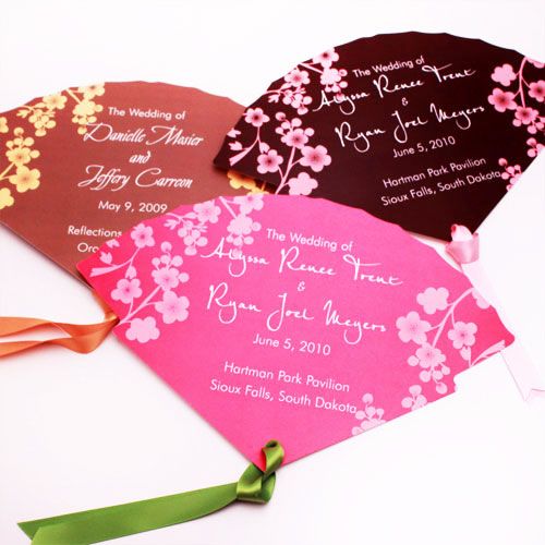 Wedding - Scalloped Cherry Blossom Program Fans - 25 Pcs