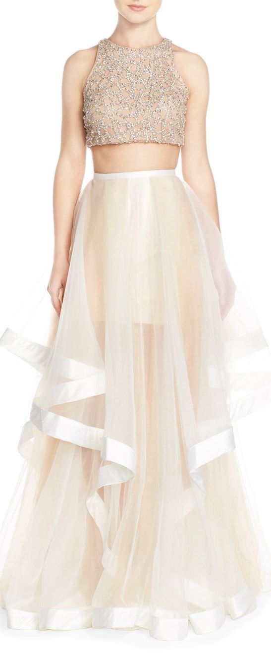 زفاف - Glamour By Terani Couture Beaded Top & Organza Two-Piece Ballgown 