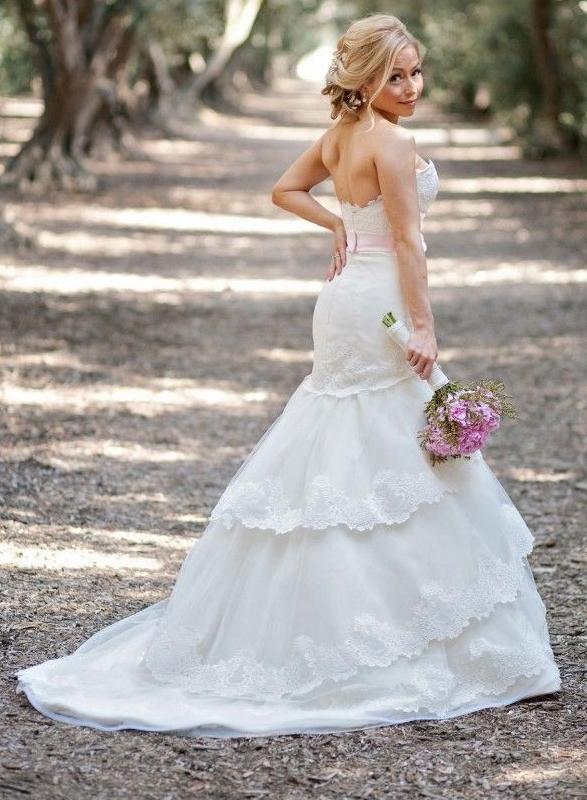 Mariage - H1572 Graceful sweetheart neck tiered lace trumpet wedding dress
