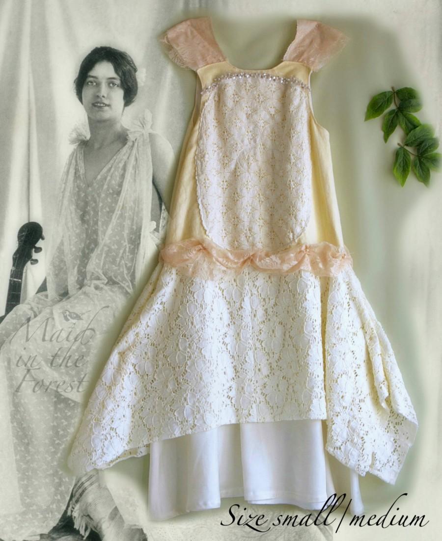 Hochzeit - Linen and lace ivory wedding dress. Rustic wedding dress size Small. Ivory bridesmaid dress.