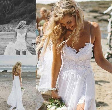 Wedding - Printed Loose Strapless Chiffon Lace Wedding Dress beach wedding dress, beach wedding,