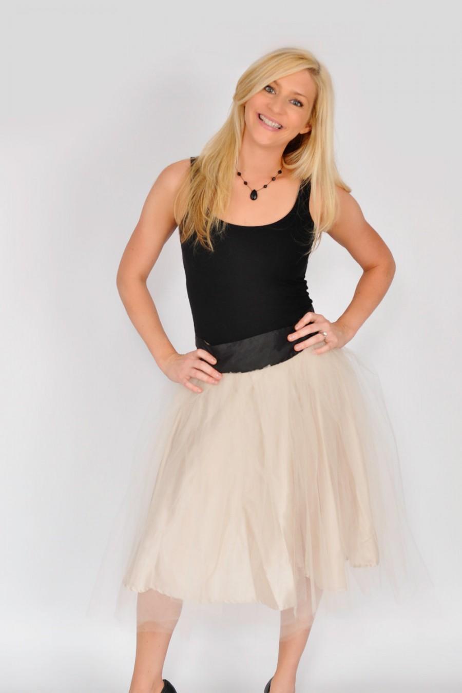 Wedding - Champagne Tulle Tutu Skirt with wide satin waist. WEDDING Bridesmaids Mother of the Bride Special Occasions