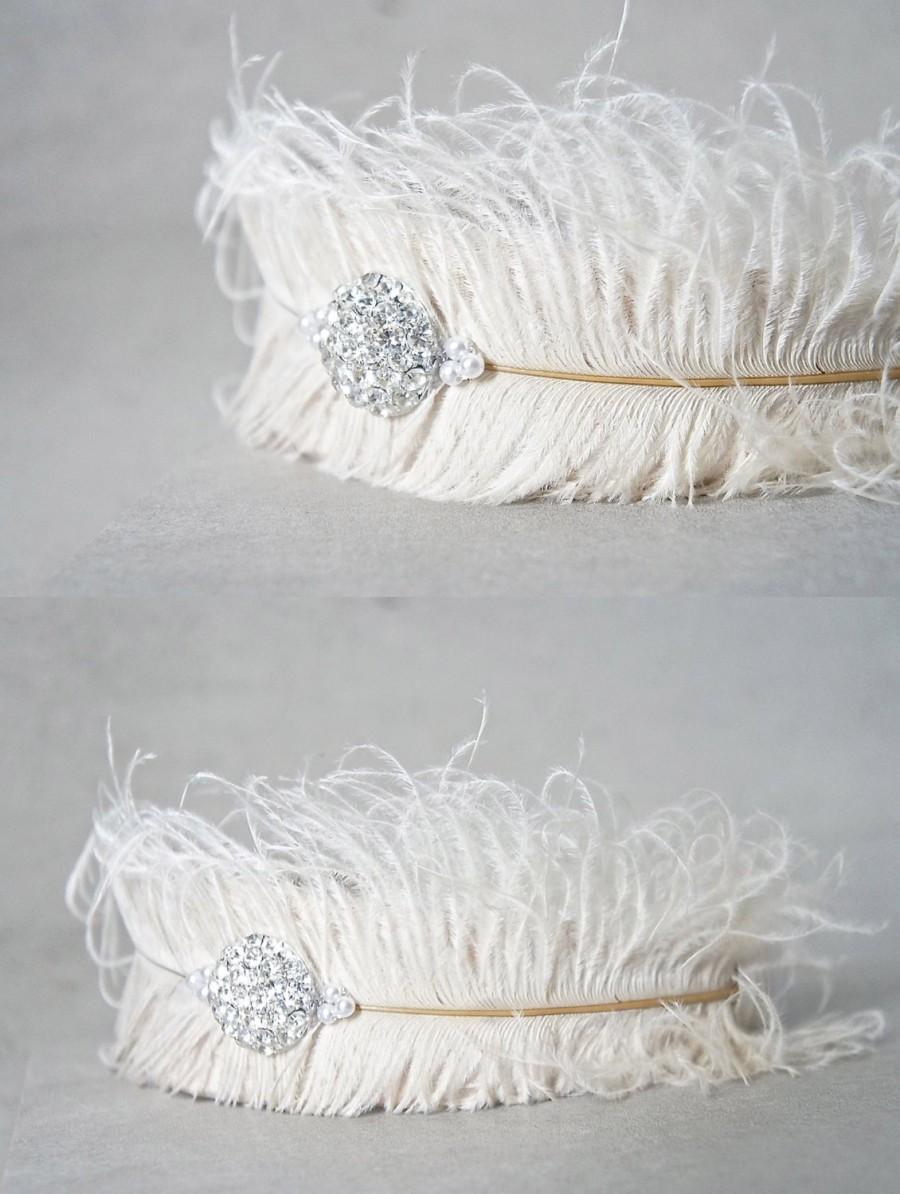 زفاف - Feather Bridal Headband - White Ostrich Feather Bridal Headband - Princess Costume - White Crystal Feather Crown - White Feather Headband