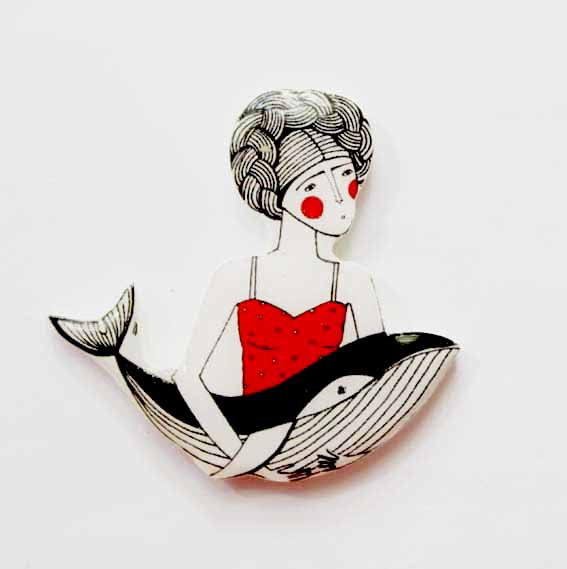 Wedding - Frida Kahlo and Whale Brooch Pin Frida Kahlo Jewelry Frida Kahlo Gift Mexican Artist Unique Gift For Her Unique Jewelry Frida Kahlo Lovers