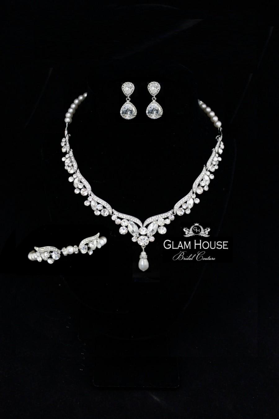 Wedding - Wedding Jewelry Set,Pearl Bridal Necklace ,bridal pearl earrings ,bridal pearl bracelet,pearl jewelry set,wedding necklace,wedding jewelry