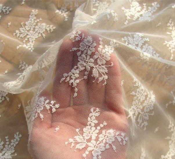 زفاف - Ivory French Stretch Lace Fabric, White Bridal Lace, Black Color Options, 55 inches Wide for Wedding Dress, Veil, Costume, Craft Making 1Y