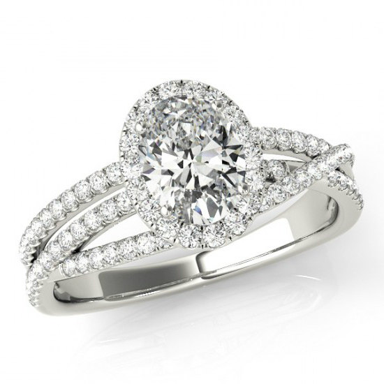 Wedding - 2.25 Carat Oval Cut Forever One Moissanite & Diamond Halo Engagement Ring 14k White Gold - Multi Row Diamond Ring - Modern - For Women