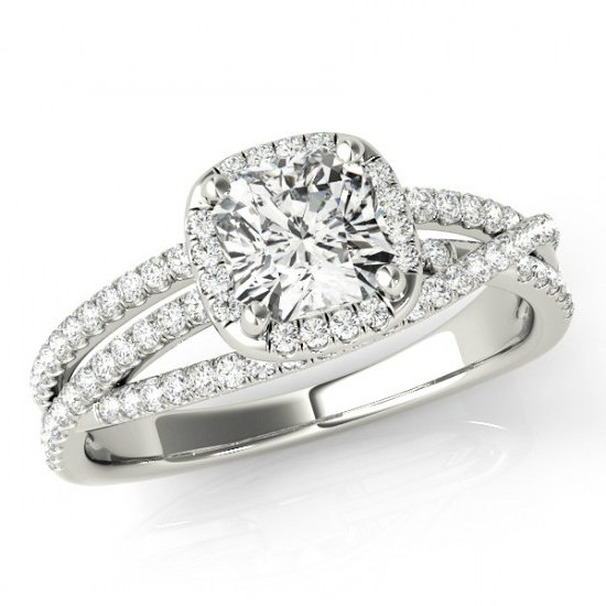 Wedding - 2.20 Carat Cushion Forever One Moissanite & Diamond Halo Engagement Ring 14k White Gold - Multi Row Diamond Ring - Modern - For Women 7.5mm