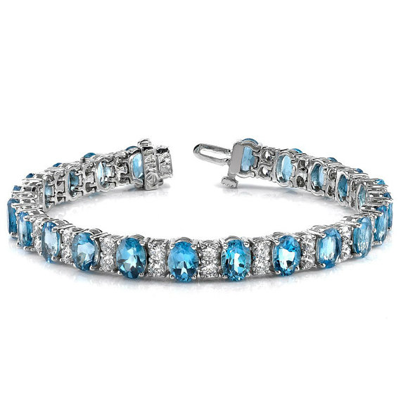 زفاف - 2 Carat Diamond & Blue Topaz Tennis Bracelet - Bracelets for Women - Anniversary - Mother's Day Gifts - Anniversary Gift Ideas
