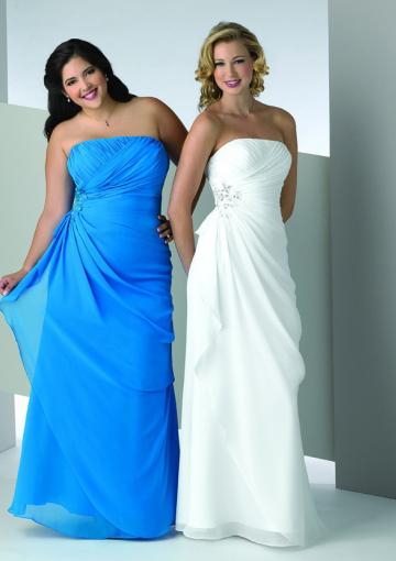 Mariage - White Blue Chiffon Sleeveless Strapless Ruched Floor Length