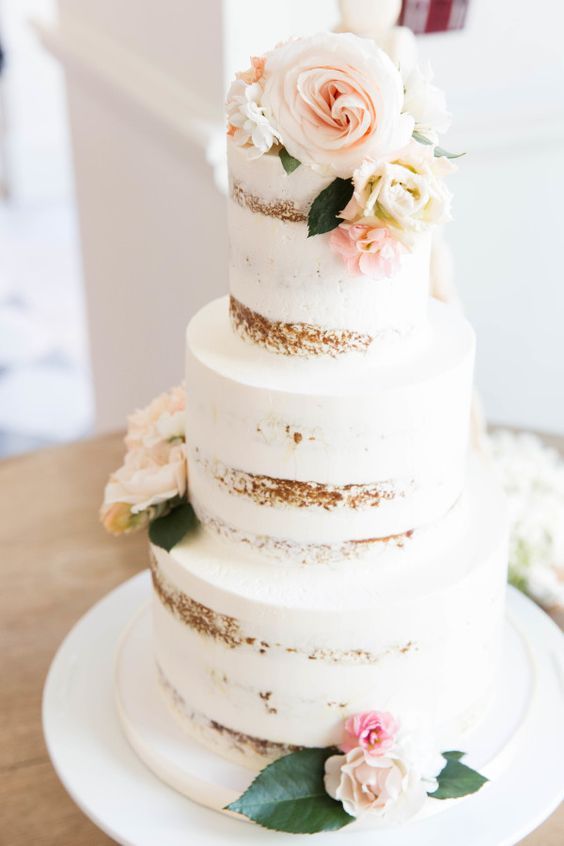 زفاف - Floral Topped Naked Wedding Cake Via Annawithlove