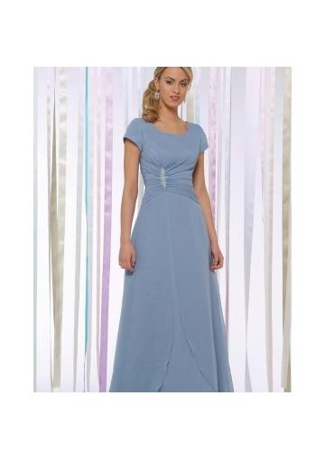 Mariage - Short Sleeves Chiffon Square Floor Length Ruched