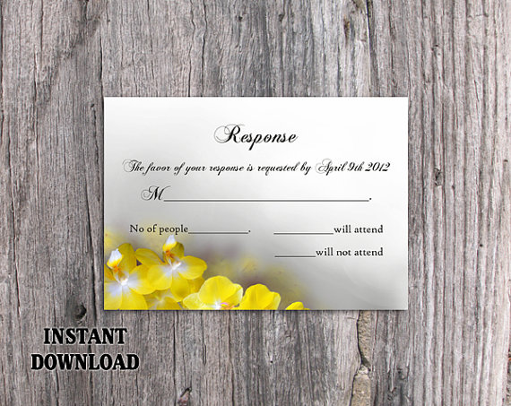 Wedding - DIY Wedding RSVP Template Editable Word File Instant Download Rsvp Template Printable Yellow RSVP Card Orchid Rsvp Card Floral Rsvp Template
