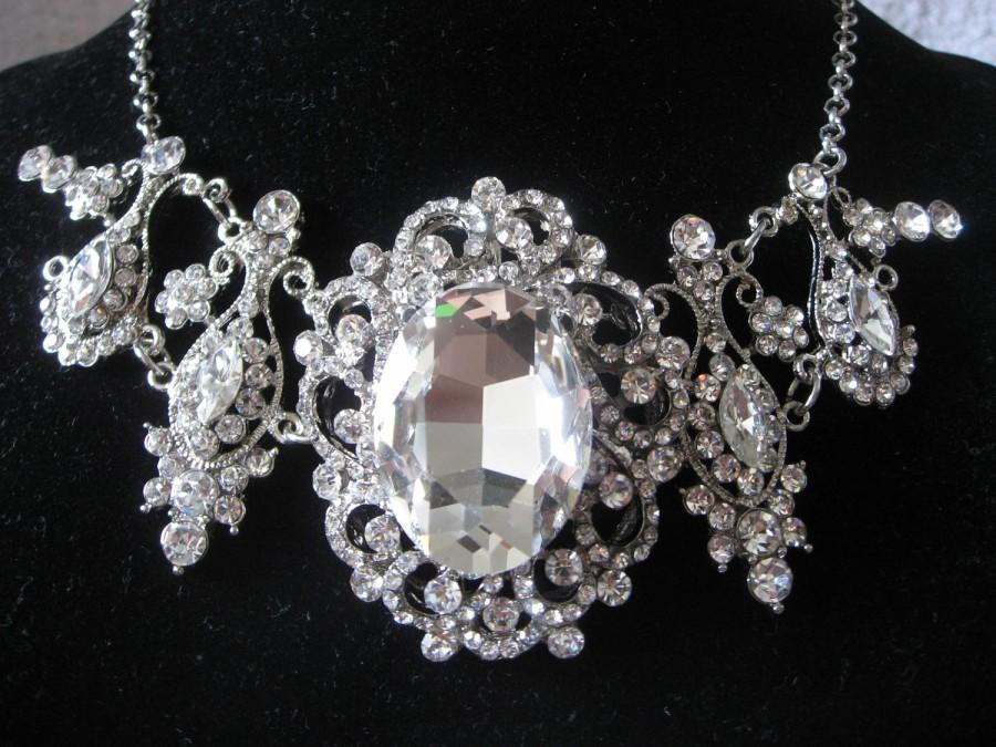 Mariage - Glamours bridal oval victorian rhinestones crystals wedding bridal necklace