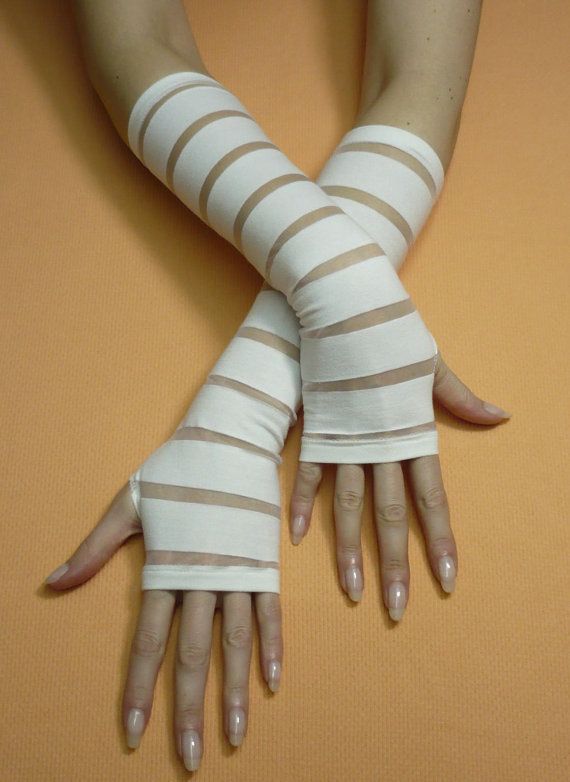 Hochzeit - Ivory Bridal Gloves, Fingerless, Romantic Wedding Armwarmers, Shiro Lolita, Long Stretchy Sleeves, Regency, Bride