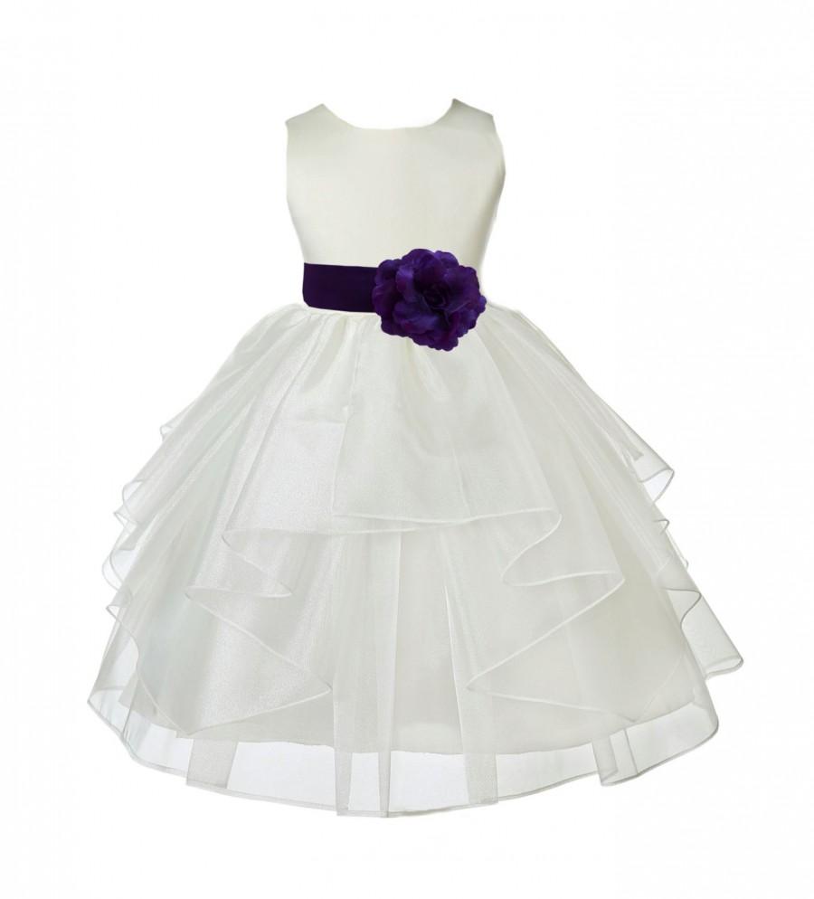 زفاف - Ivory Organza Flower Girl Dress tiebow sash pageant wedding bridal easter sash bridesmaid toddler 6-9m 12-18m 2 4 6 6x 8 9 10 12 