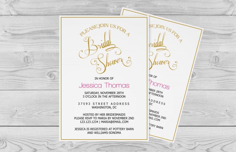 Bridal Shower Invitation Template Golden Calligraphy Wedding Bridal