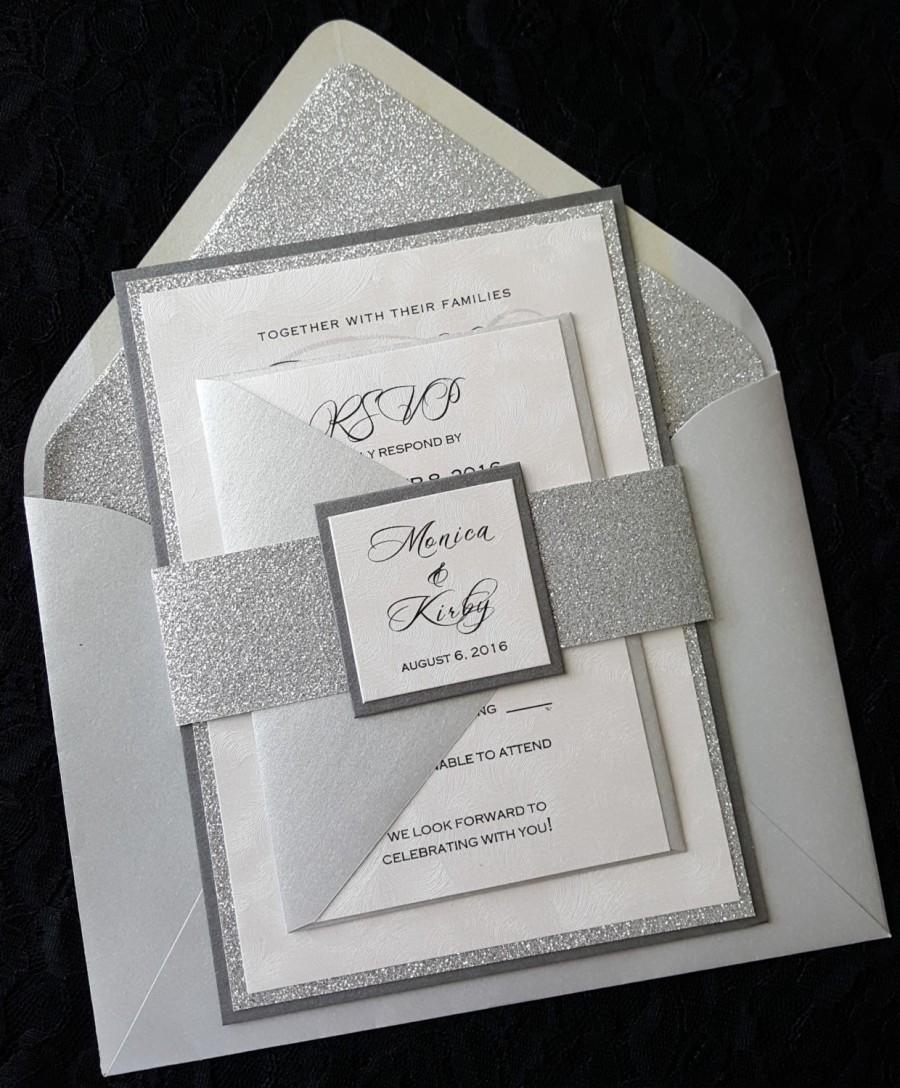 Свадьба - Glitter Wedding Invitation, Silver Glitter Wedding  Invitation,  Elegant Wedding Invitation, Silver Wedding Invitation, Wedding Invitation