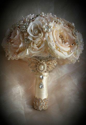 Hochzeit - Vintage Rose Gold Brooch Bouquet