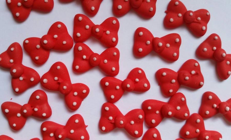 زفاف - Red polka dot bows -- Ready to ship -- Cupcake toppers cake decorations cake pops Minnie Mouse (24 pieces)