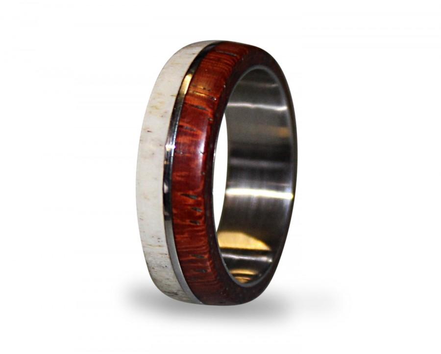 Свадьба - Antler men ring wood and stainless steel ring unisex ring