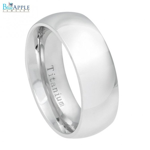 زفاف - 8mm White Titanium Classic Domed Ring  His Hers Men Women Wedding Engagement Anniversary Band White Titanium Ring Size 5-13