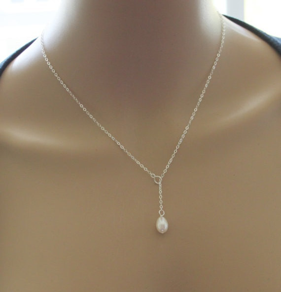زفاف - Pearl necklace, infinity pearl necklace, Real pearl necklace, bridesmaid necklace, Adjustable length, infinity necklace, floating pearl