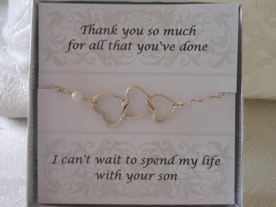 Hochzeit - Mother of Groom Gift,Silver Heart Bracelet, Mother in Law Gift,Wedding Jewelry,Triple Hearts Bracelet,Gift for MOM,Sterling Silver